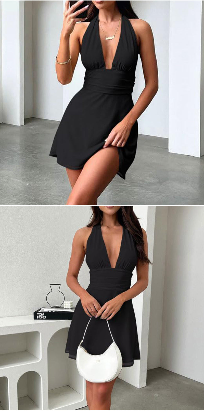 Spot European and American Cross-Border Women's Clothing Strappy Deep V Tight Skirt Sexy Sexy Backless Strappy Waist Dress
