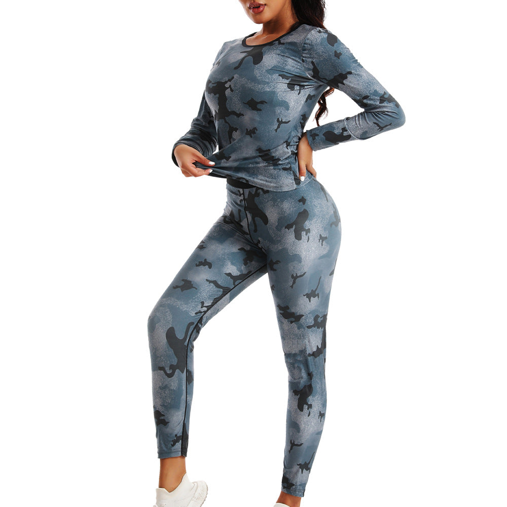 High Waist Abdominal Sweating Pants Abdominal Sweating Sports Fitness Sweating Long Sleeve Sweating Sweating Clothing Camouflage Women's Sports suit