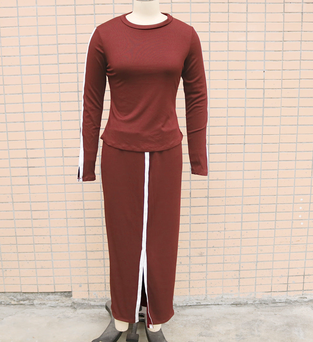 2025 independent station wish Amazon new autumn and winter fashion long sleeve solid color split two-piece skirt suit women