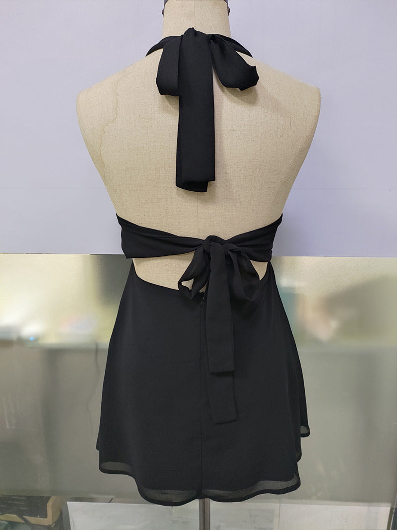 Spot European and American Cross-Border Women's Clothing Strappy Deep V Tight Skirt Sexy Sexy Backless Strappy Waist Dress