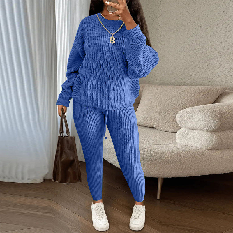 European and American Amazon hot sale fashion casual knitted suit trousers suit foreign trade Women's wool suit
