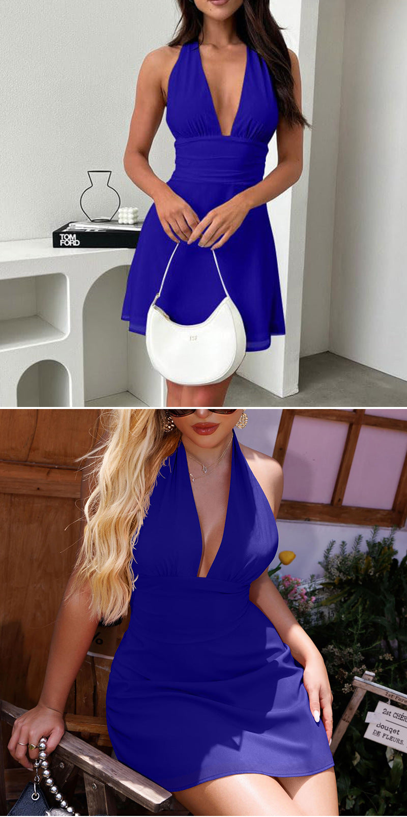 Spot European and American Cross-Border Women's Clothing Strappy Deep V Tight Skirt Sexy Sexy Backless Strappy Waist Dress