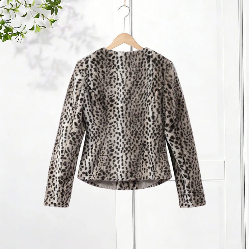 Chic Leopard Print Crop Jacket Women Modern O-neck Single Breasted Full Sleeve Coat Female 2026 Autumn Lady Outwears New