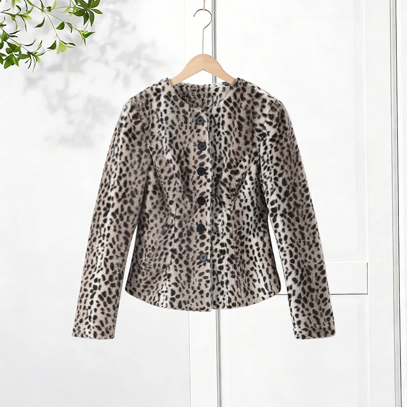 Chic Leopard Print Crop Jacket Women Modern O-neck Single Breasted Full Sleeve Coat Female 2026 Autumn Lady Outwears New