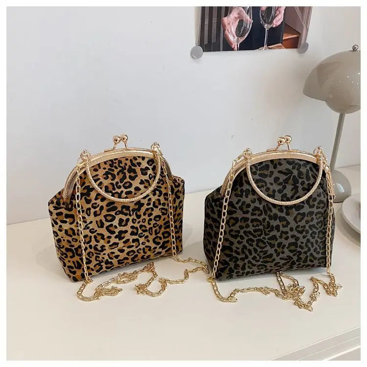 Leopard Print Clip Buckle Bag Women's New Trendy Korean Fashion Versatile Shoulder Chain Bag Women Messenger Bag