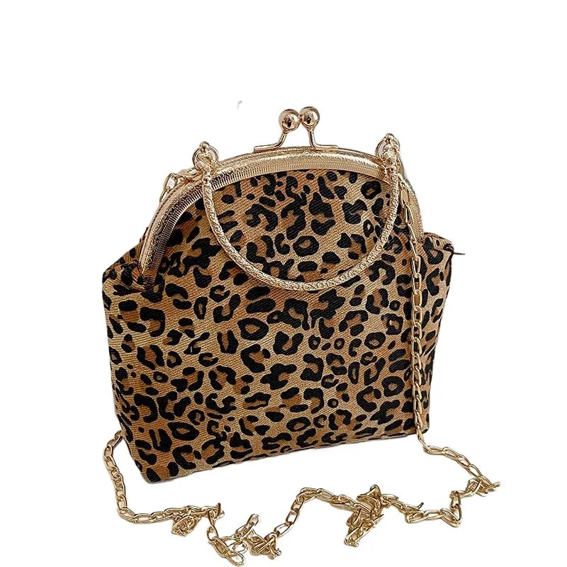Leopard Print Clip Buckle Bag Women's New Trendy Korean Version Fashion Versatile Shoulder Chain Bag Women  Messenger Bag Women