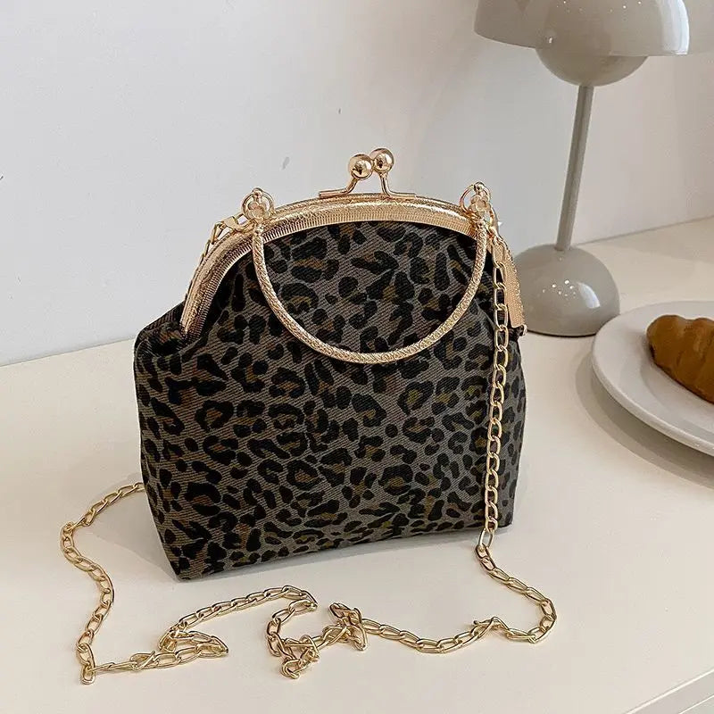 Leopard Print Clip Buckle Bag Women's New Trendy Korean Fashion Versatile Shoulder Chain Bag Women Messenger Bag