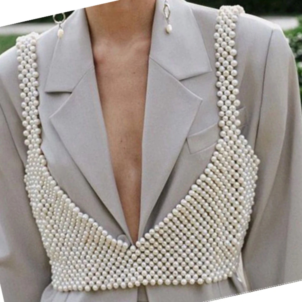 Women's Coquette Camisole, Adult Solid Color Sleeveless Hollow-Out Bead Decoration Matching Vest Sling Crop Tops