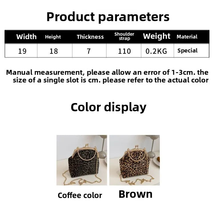 Leopard Print Clip Buckle Bag Women's New Trendy Korean Fashion Versatile Shoulder Chain Bag Women Messenger Bag