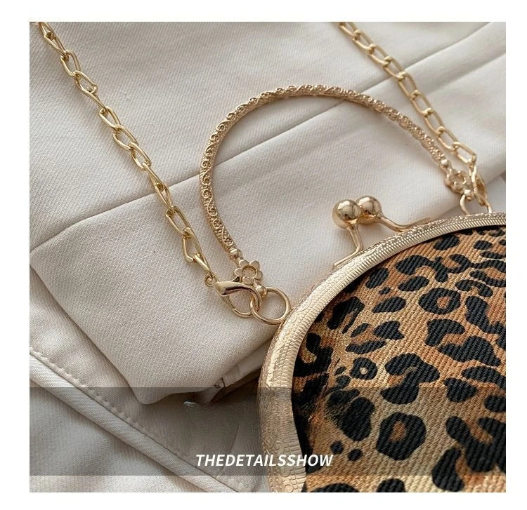Leopard Print Clip Buckle Bag Women's New Trendy Korean Fashion Versatile Shoulder Chain Bag Women Messenger Bag