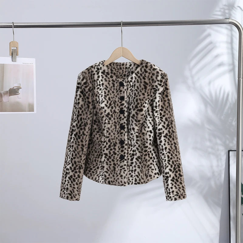 Chic Leopard Print Crop Jacket Women Modern O-neck Single Breasted Full Sleeve Coat Female 2026 Autumn Lady Outwears New