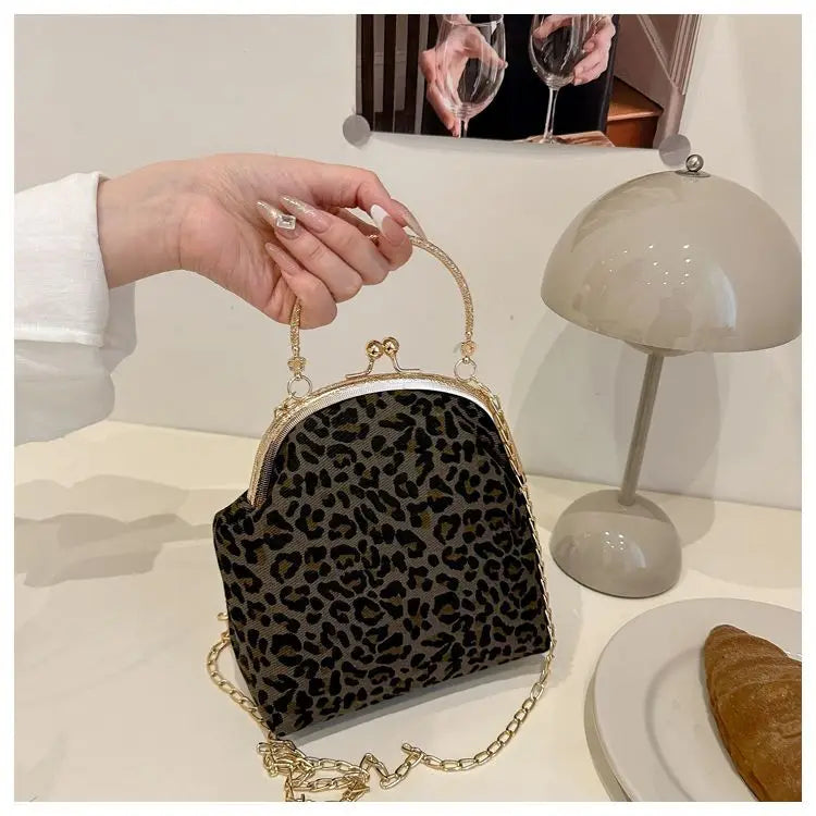 Leopard Print Clip Buckle Bag Women's New Trendy Korean Fashion Versatile Shoulder Chain Bag Women Messenger Bag