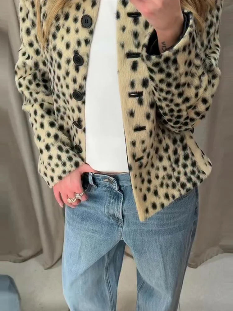 Chic Leopard Print Crop Jacket Women Modern O-neck Single Breasted Full Sleeve Coat Female 2026 Autumn Lady Outwears New