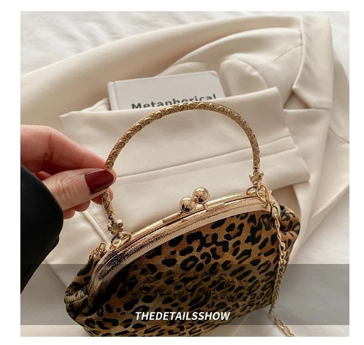 Leopard Print Clip Buckle Bag Women's New Trendy Korean Fashion Versatile Shoulder Chain Bag Women Messenger Bag