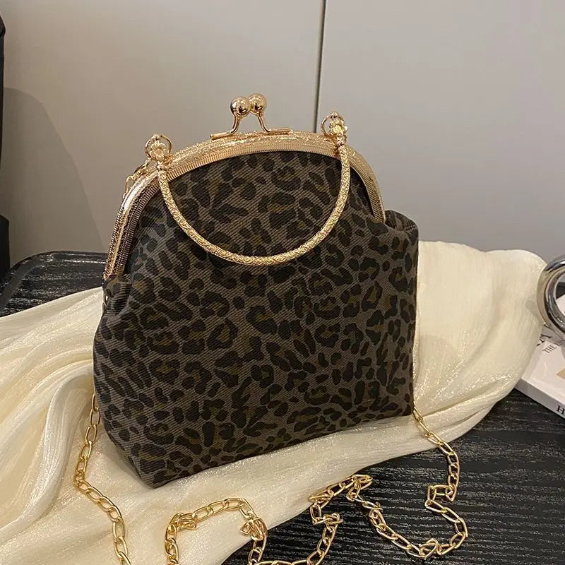 Leopard Print Clip Buckle Bag Women's New Trendy Korean Fashion Versatile Shoulder Chain Bag Women Messenger Bag