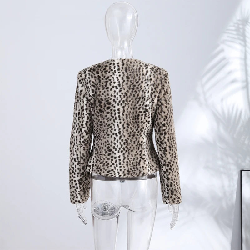 Chic Leopard Print Crop Jacket Women Modern O-neck Single Breasted Full Sleeve Coat Female 2026 Autumn Lady Outwears New